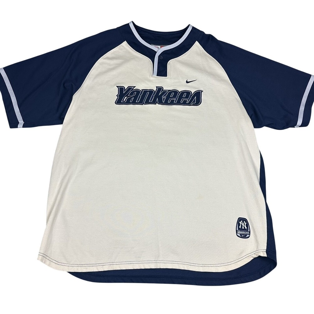 VTG New York Yankees Baseball Jersey Shirt Mens XXL Navy Blue Nike Henley MLB